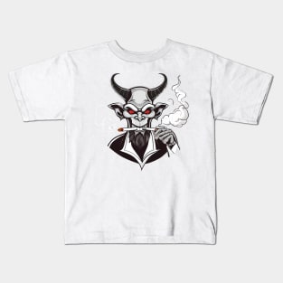 devil smoking a blunt cartoon design Kids T-Shirt